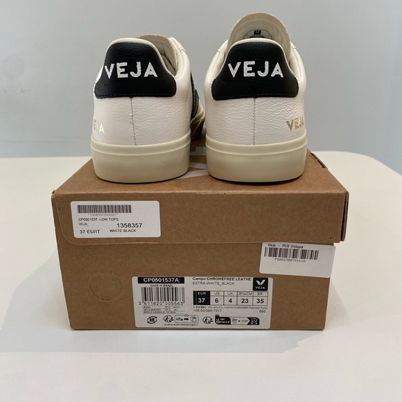 Veja Campo Leather Sneaker Extra White/Black sz 37EU/6USNew in Box - Picture 6 of 7